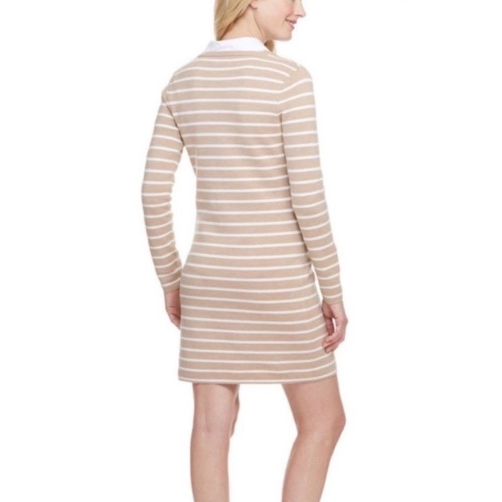 Vineyard Vines Tan White Stripe Merino Wool Sweater Dress - Picture 2 of 12
